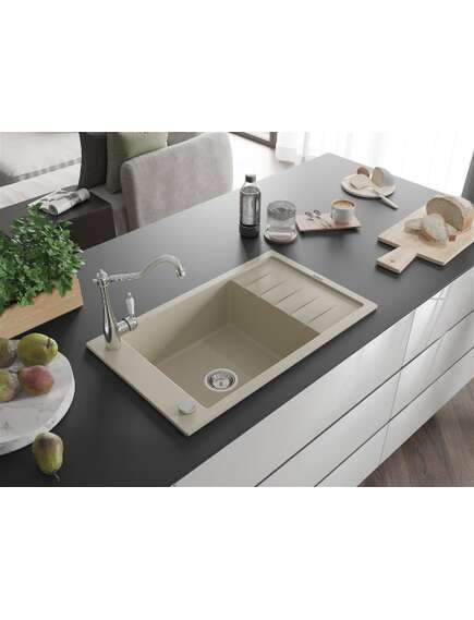 Mexen Elias zlewozmywak granitowy 1-komorowy z ociekaczem i baterią kuchenną Carla, beżowy - 6511-69-670700-00, изображение 2