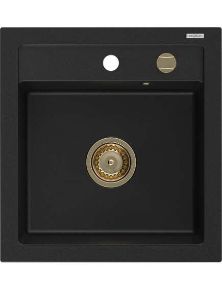 Mexen Vito zlewozmywak granitowy 1-komorowy 520 x 490 mm, czarny, syfon złoty - 6503521000-77-G