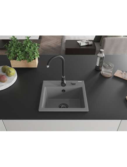 Mexen Milo zlewozmywak granitowy 1-komorowy 435 x 410 mm, szary, syfon czarny - 6505441000-71-B, изображение 3