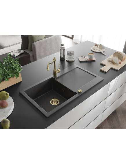 Mexen Leo zlewozmywak granitowy 1-komorowy z ociekaczem i baterią kuchenną Carla, czarny nakrapiany - 6501-76-670700-50, изображение 2