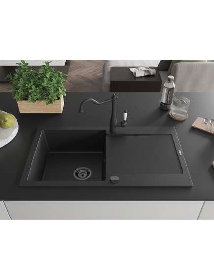Mexen Leo zlewozmywak granitowy 1-komorowy z ociekaczem i baterią kuchenną Carla, czarny - 6501-77-670700-70-B, изображение 3