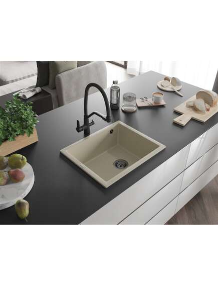 Mexen Pedro zlewozmywak granitowy 1-komorowy 560 x 460 mm, beżowy, syfon czarny - 6508561000-69-B, изображение 2