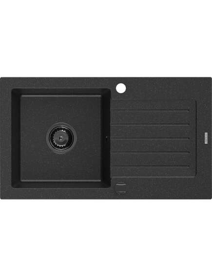 Mexen Pablo zlewozmywak granitowy 1-komorowy z ociekaczem 752 x 436 mm, czarny/srebrny metalik, syfon czarny - 6510751010-73-B
