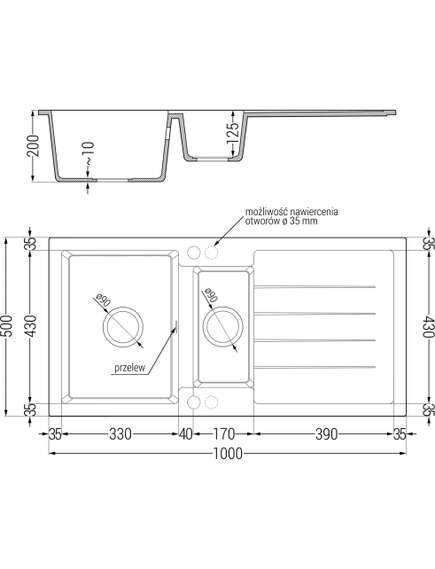 Mexen Andres zlewozmywak granitowy 1,5-komorowy z ociekaczem 1000 x 500 mm czarny, syfon czarny - 6515101510-77-B, изображение 5