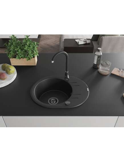 Mexen Kevin zlewozmywak granitowy 1-komorowy z ociekaczem 586 x 458 mm, czarny, syfon czarny - 6517581005-77-B, изображение 3