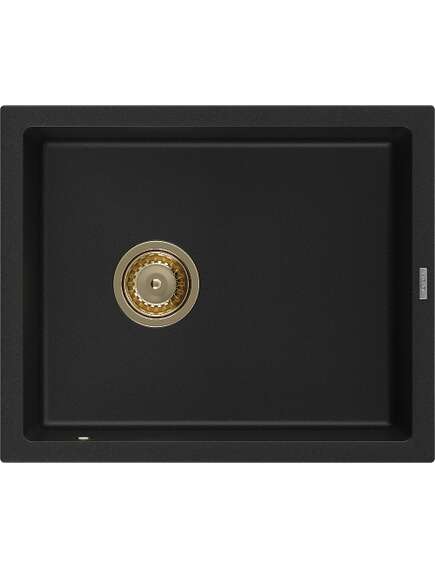 Mexen Pedro zlewozmywak granitowy 1-komorowy 560 x 460 mm, czarny, syfon złoty - 6508561000-77-G