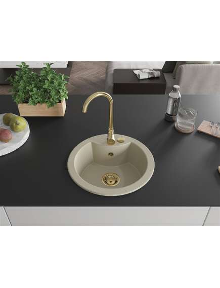 Mexen Diego zlewozmywak granitowy 1-komorowy 488 x 480 mm, beżowy, syfon złoty - 6512481000-69-G, изображение 3