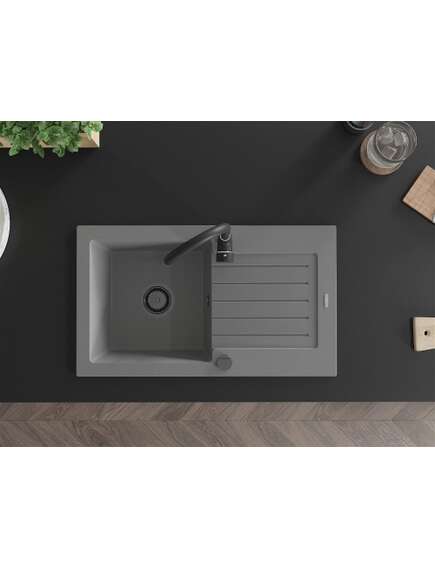Mexen Pablo zlewozmywak granitowy 1-komorowy z ociekaczem 752 x 436 mm, szary, syfon czarny - 6510751010-71-B, изображение 4