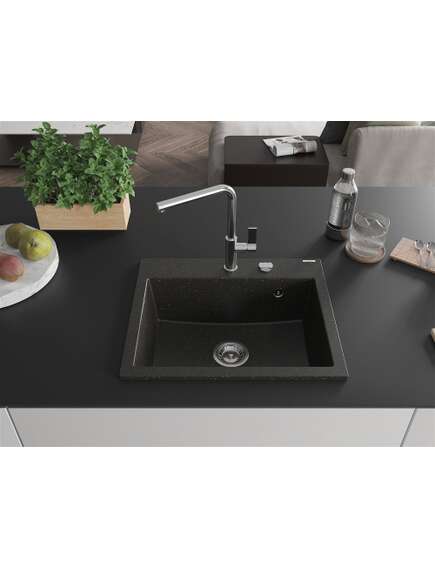 Mexen Oscar zlewozmywak granitowy 1-komorowy 580 x 490 mm, czarny/złoty metalik, syfon chrom - 6519581000-75, изображение 3