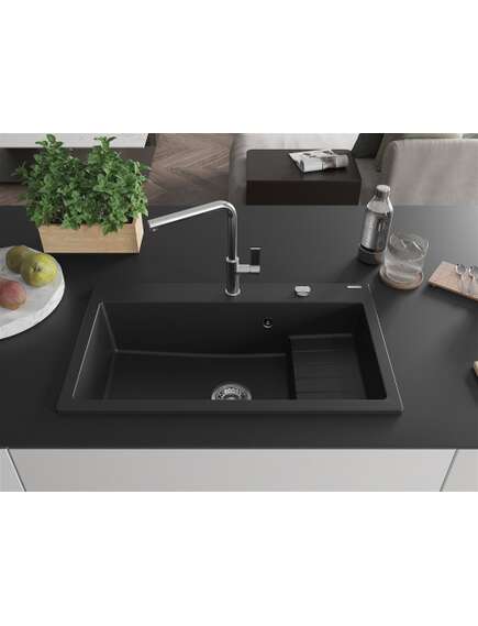 Mexen Omar zlewozmywak granitowy 1-komorowy 800 x 480 mm, czarny, syfon chrom - 6520801005-77, изображение 3