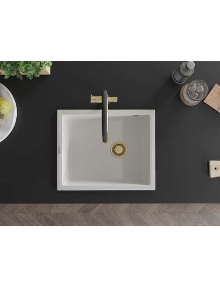 Mexen Pedro zlewozmywak granitowy 1-komorowy 560 x 460 mm, biały, syfon złoty - 6508561000-20-G, изображение 4