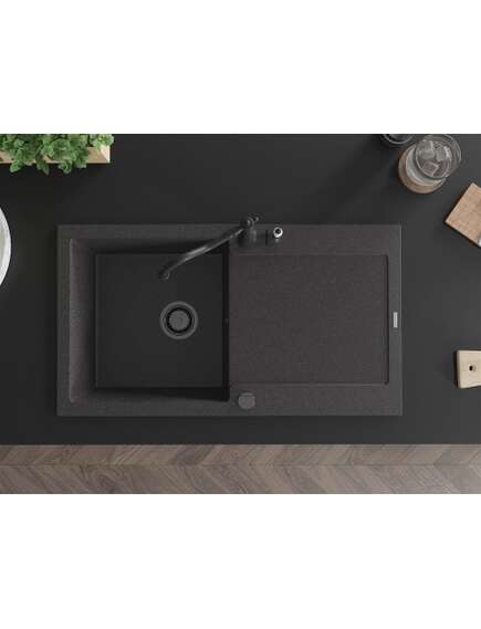 Mexen Leo zlewozmywak granitowy 1-komorowy z ociekaczem i baterią kuchenną Carla, czarny nakrapiany - 6501-76-670700-70-B, изображение 4