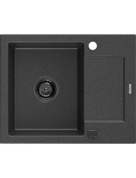 Mexen Enzo zlewozmywak granitowy 1-komorowy z ociekaczem 576 x 465 mm, czarny nakrapiany, syfon czarny - 6506571005-76-B