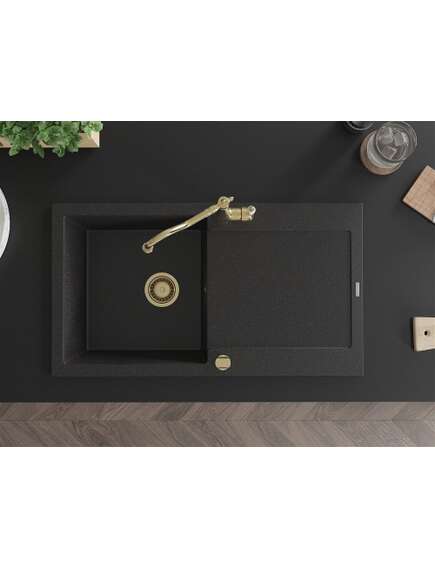 Mexen Leo zlewozmywak granitowy 1-komorowy z ociekaczem i baterią kuchenną Carla, czarny/srebrny metalik - 6501-73-670700-50, 4 image