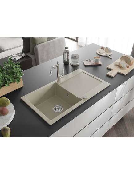 Mexen Leo zlewozmywak granitowy 1-komorowy z ociekaczem i baterią kuchenną Carla, beżowy - 6501-69-670700-00, изображение 2