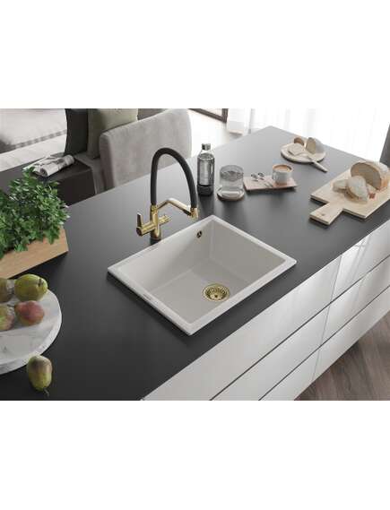 Mexen Pedro zlewozmywak granitowy 1-komorowy 560 x 460 mm, biały, syfon złoty - 6508561000-20-G, изображение 2