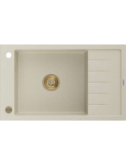 Mexen Elias zlewozmywak granitowy 1-komorowy z ociekaczem 795 x 480 mm, beżowy, syfon złoty - 6511791005-69-G