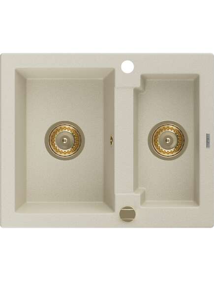 Mexen Carlos zlewozmywak granitowy 1,5-komorowy 582 x 475 mm, beżowy, syfon złoty - 6518581500-69-G