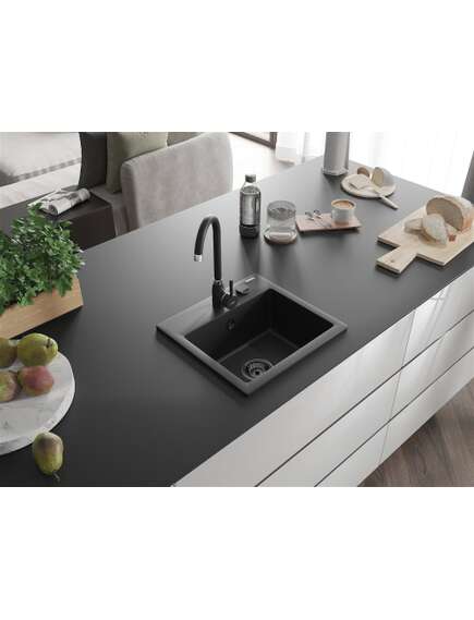Mexen Milo zlewozmywak granitowy 1-komorowy 435 x 410 mm, czarny, syfon czarny - 6505441000-77-B, изображение 2