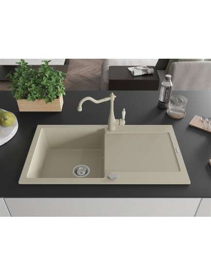 Mexen Leo zlewozmywak granitowy 1-komorowy z ociekaczem i baterią kuchenną Carla, beżowy - 6501-69-670700-69, изображение 3