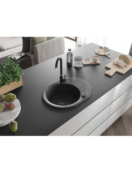 Mexen Kevin zlewozmywak granitowy 1-komorowy z ociekaczem 586 x 458 mm, czarny nakrapiany, syfon czarny - 6517581005-76-B, изображение 2