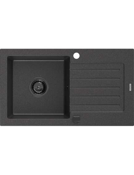 Mexen Pablo zlewozmywak granitowy 1-komorowy z ociekaczem 752 x 436 mm, czarny nakrapiany, syfon czarny - 6510751010-76-B