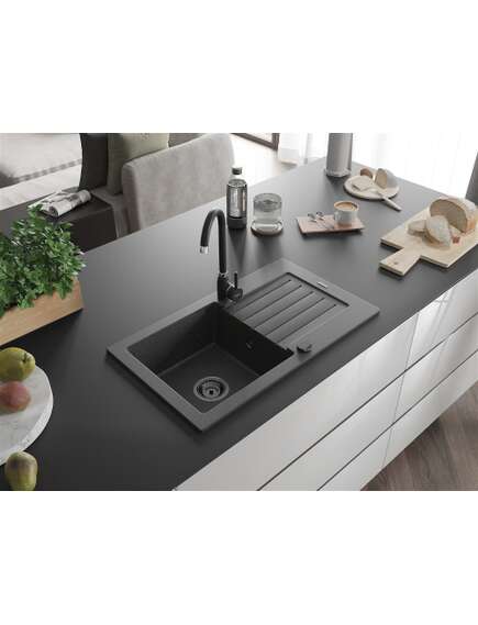 Mexen Pablo zlewozmywak granitowy 1-komorowy z ociekaczem 752 x 436 mm, czarny nakrapiany, syfon czarny - 6510751010-76-B, изображение 2