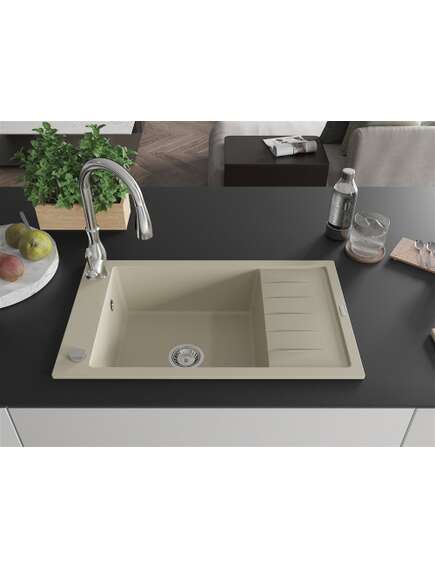 Mexen Elias zlewozmywak granitowy 1-komorowy z ociekaczem i baterią kuchenną Savita, beżowy - 6511-69-672601-00, изображение 3