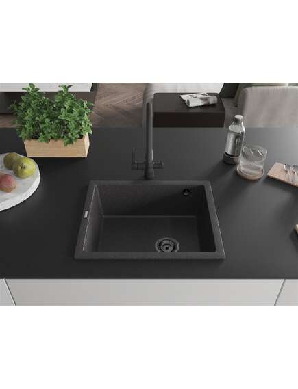Mexen Pedro zlewozmywak granitowy 1-komorowy 560 x 460 mm, czarny nakrapiany, syfon czarny - 6508561000-76-B, изображение 3