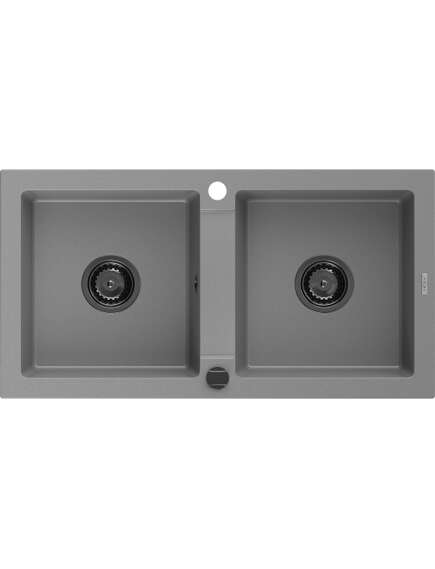 Mexen Mario zlewozmywak granitowy 2-komorowy 820 x 436 mm, szary, syfon czarny - 6504822000-71-B