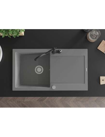 Mexen Leo zlewozmywak granitowy 1-komorowy z ociekaczem i baterią kuchenną Carla, szary - 6501-71-670700-70, изображение 4