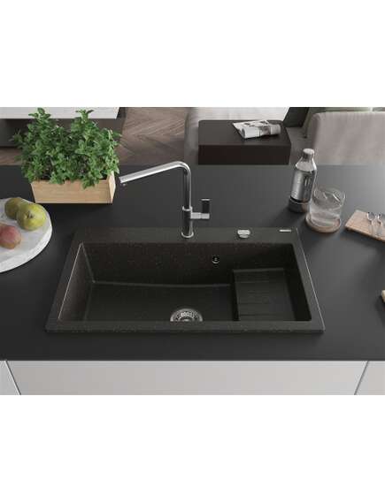 Mexen Omar zlewozmywak granitowy 1-komorowy 800 x 480 mm, czarny/złoty metalik, syfon chrom - 6520801005-75, изображение 4