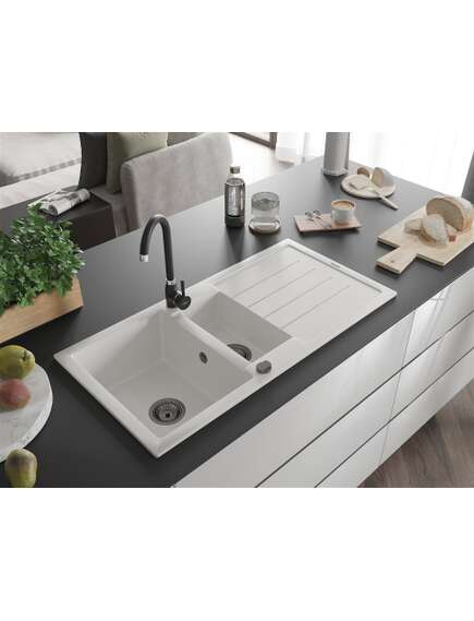 Mexen Andres zlewozmywak granitowy 1,5-komorowy z ociekaczem 1000 x 500 mm, biały, syfon czarny - 6515101510-20-B, изображение 2