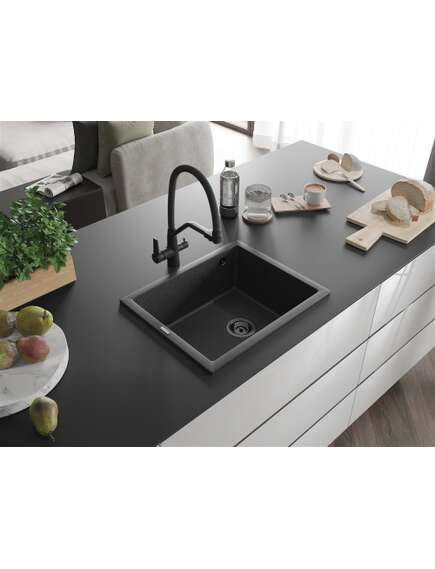 Mexen Pedro zlewozmywak granitowy 1-komorowy 560 x 460 mm, czarny nakrapiany, syfon czarny - 6508561000-76-B, изображение 2