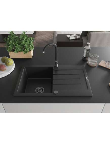 Mexen Bruno zlewozmywak granitowy 1-komorowy z ociekaczem 795 x 495 mm, czarny, syfon czarny - 6513791010-77-B, изображение 2