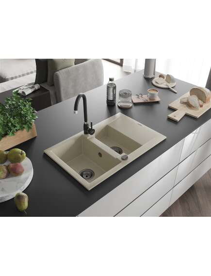 Mexen Gaspar zlewozmywak granitowy 1,5-komorowy z ociekaczem 737 x 475 mm, beżowy, syfon czarny - 6507731505-69-B, изображение 2