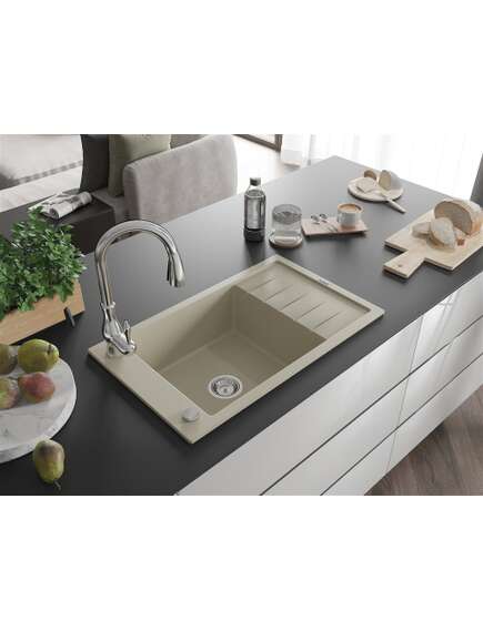 Mexen Elias zlewozmywak granitowy 1-komorowy z ociekaczem i baterią kuchenną Savita, beżowy - 6511-69-672601-00, изображение 2