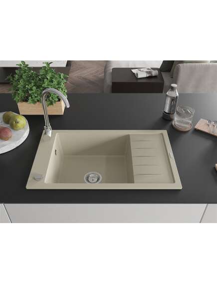 Mexen Elias zlewozmywak granitowy 1-komorowy z ociekaczem i baterią kuchenną Telma, beżowy - 6511-69-670200-00, изображение 3