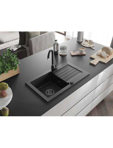 Mexen Pablo zlewozmywak granitowy 1-komorowy z ociekaczem 752 x 436 mm, czarny, syfon czarny - 6510751010-77-B, 2 image