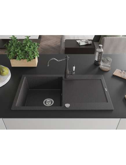 Mexen Leo zlewozmywak granitowy 1-komorowy z ociekaczem i baterią kuchenną Carla, czarny nakrapiany - 6501-76-670700-76, изображение 3
