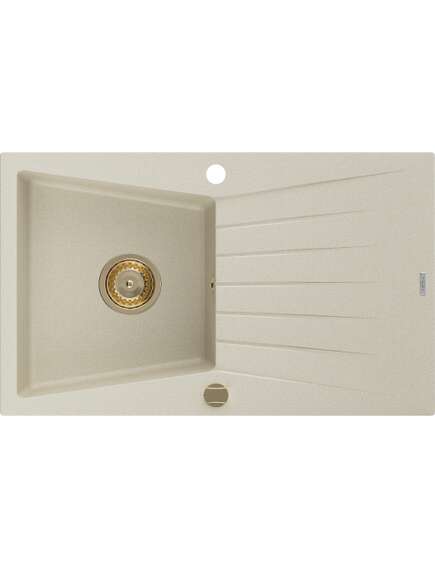 Mexen Cesar zlewozmywak granitowy 1-komorowy z ociekaczem 775 x 470 mm, beżowy, syfon złoty - 6514771010-69-G