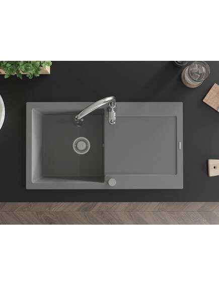 Mexen Leo zlewozmywak granitowy 1-komorowy z ociekaczem i baterią kuchenną Savita, szary - 6501-71-672601-00, 4 image