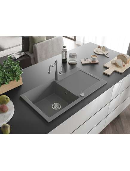 Mexen Leo zlewozmywak granitowy 1-komorowy z ociekaczem i baterią kuchenną Carla, szary - 6501-71-670700-71, изображение 2