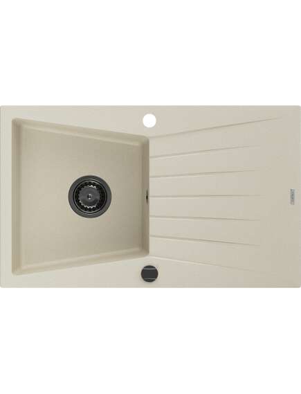 Mexen Cesar zlewozmywak granitowy 1-komorowy z ociekaczem 775 x 470 mm, beżowy, syfon czarny - 6514771010-69-B