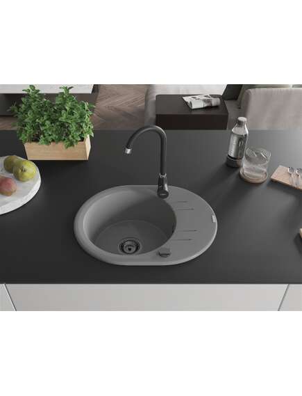 Mexen Kevin zlewozmywak granitowy 1-komorowy z ociekaczem 586 x 458 mm, szary, syfon czarny - 6517581005-71-B, изображение 3