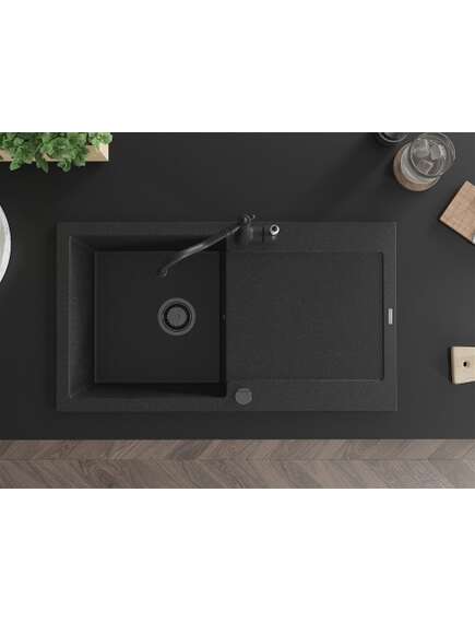 Mexen Leo zlewozmywak granitowy 1-komorowy z ociekaczem i baterią kuchenną Carla, czarny/srebrny metalik - 6501-73-670700-70-B, 4 image