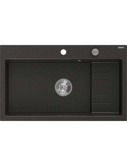 Mexen Omar zlewozmywak granitowy 1-komorowy 800 x 480 mm, czarny/złoty metalik, syfon chrom - 6520801005-75