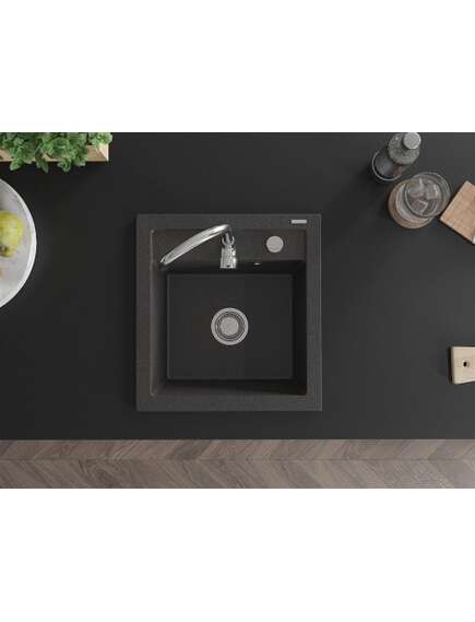 Mexen Vito zlewozmywak granitowy 1-komorowy 520 x 490 mm, czarny nakrapiany, syfon chrom - 6503521000-76, изображение 4