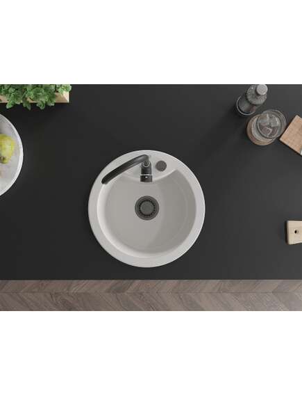 Mexen Diego zlewozmywak granitowy 1-komorowy 488 x 480 mm, biały, syfon czarny - 6512481000-20-B, изображение 4