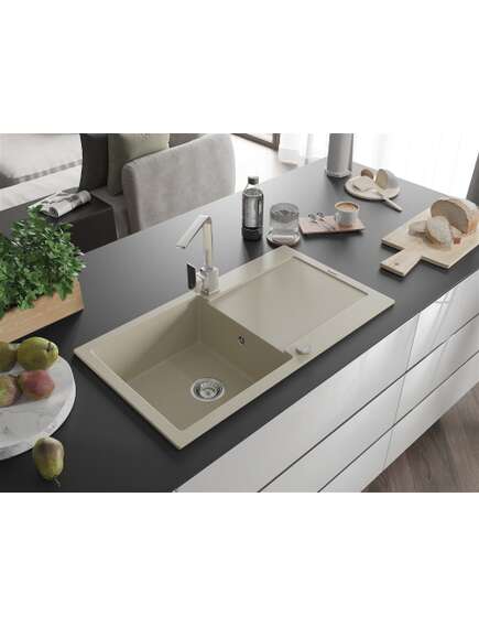 Mexen Leo zlewozmywak granitowy 1-komorowy z ociekaczem i baterią kuchenną Rita, beżowy - 6501-69-670300-00, изображение 2